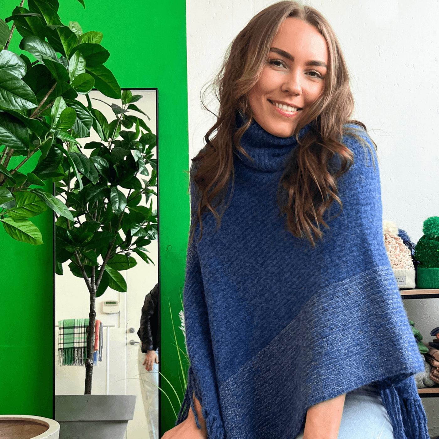 Morild  Fringe Poncho med refleks, klassisk blå